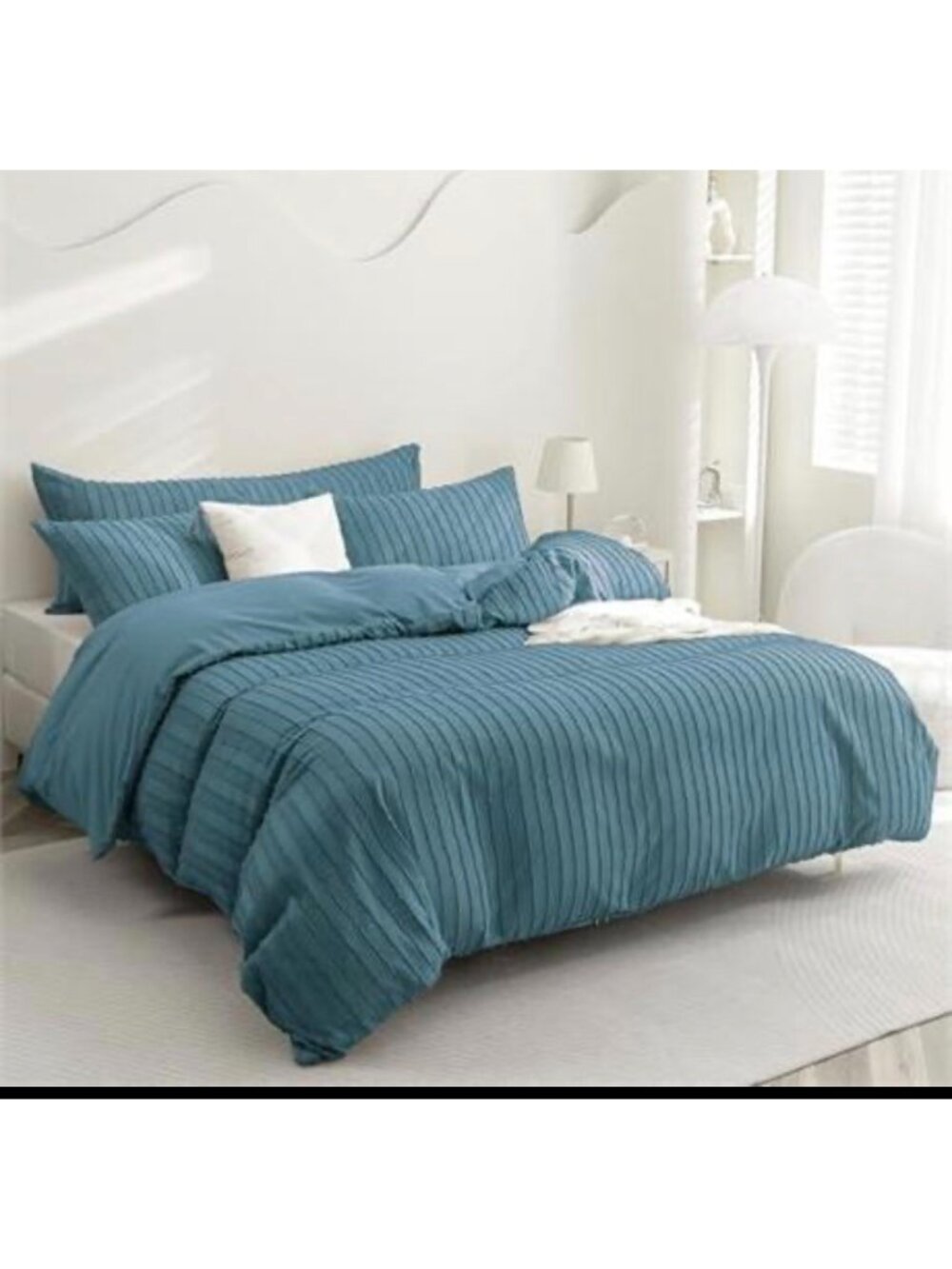 Striped Teal 5-Piece Bedding Set With Duvet Cover & Pillowcases Full/Queen Size